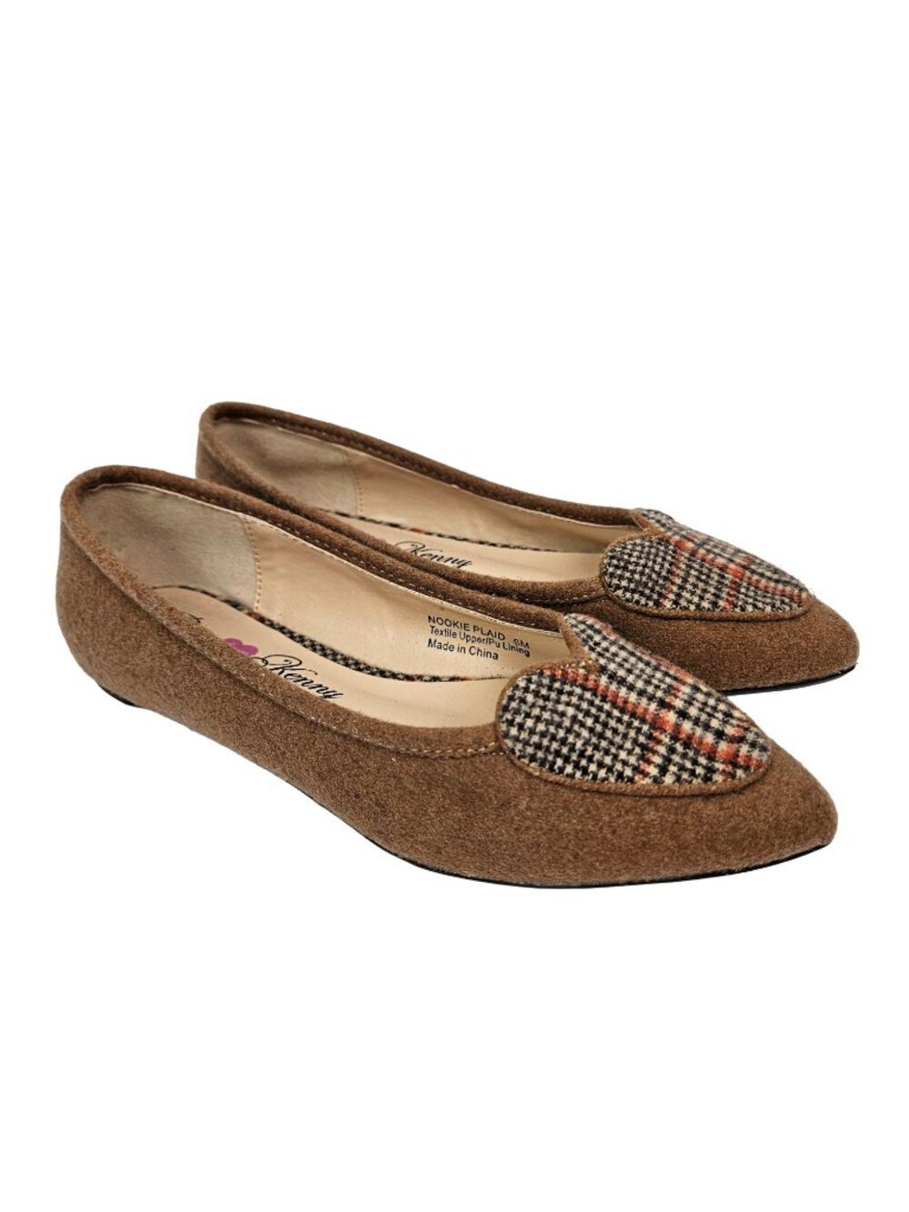 Penny Loves Kenny Nookie Plaid Heart Camel/Tan Pointed Toe Ballet Flat 6